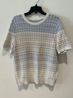 NWOT - Goelia Light Gray and Cream Short-Sleeve Knit Sweater